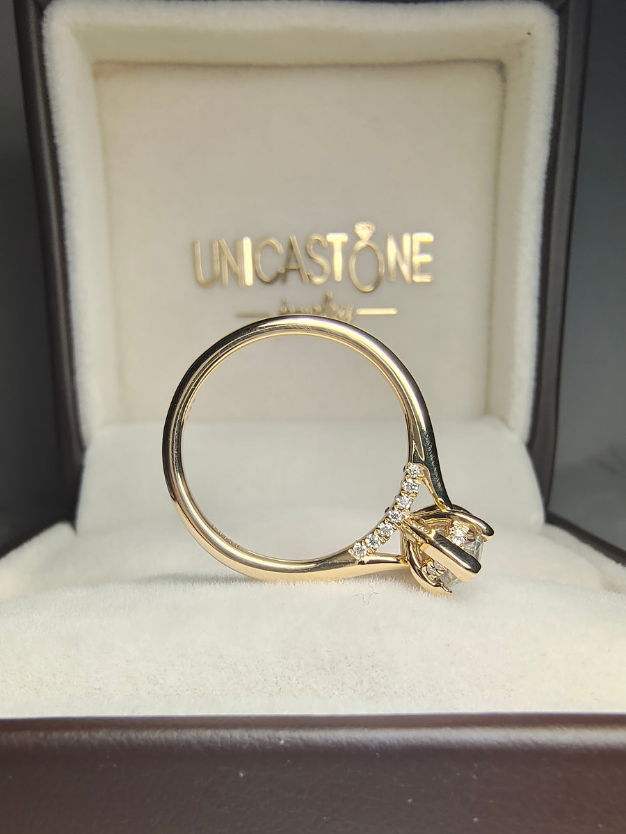 2 Carat Marquise Moissanite Engagement Ring in Yellow Gold – Cathedral Setting with Hidden Halo