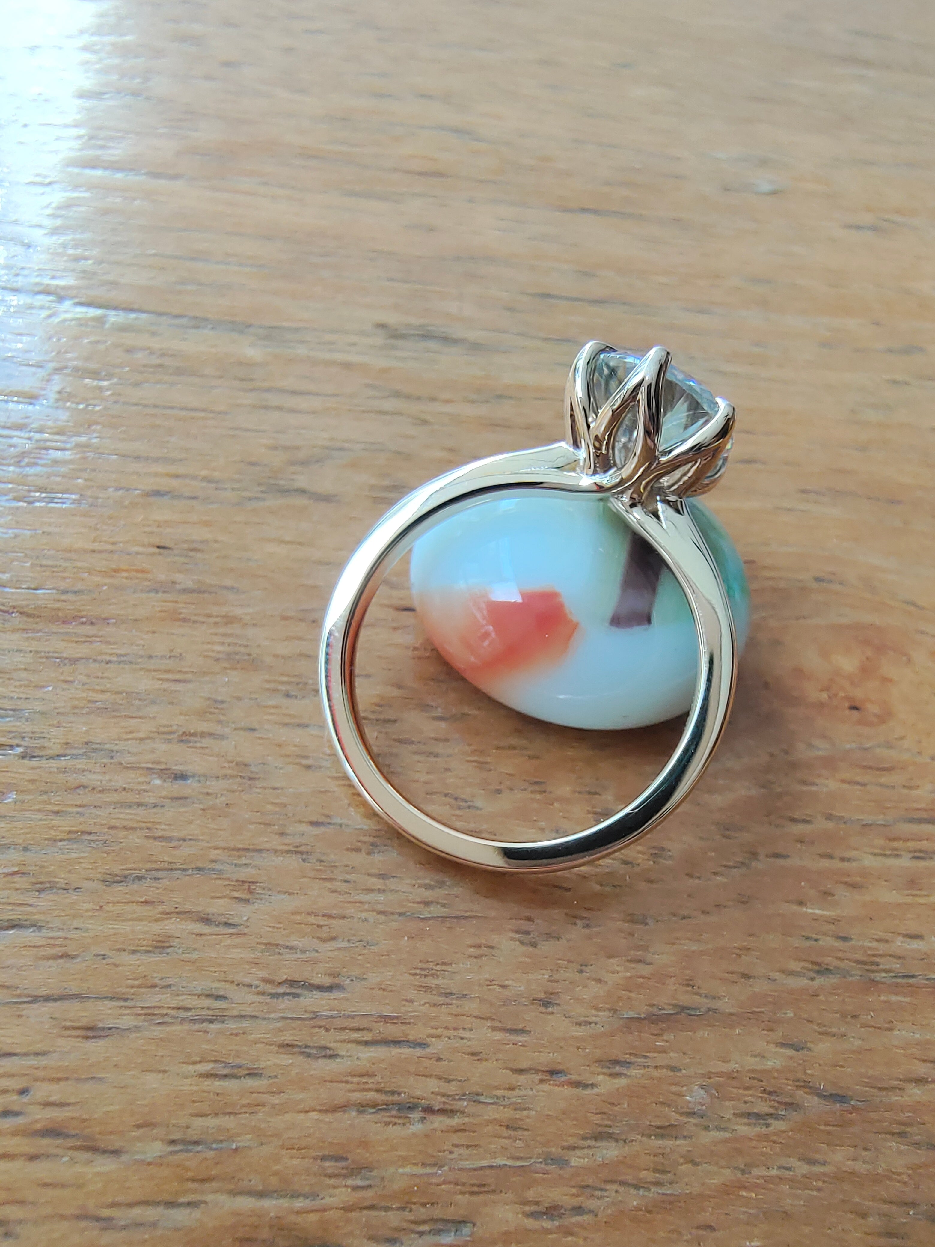 Tulip Setting 2 carat Round Cut Moissanite Engagement Ring