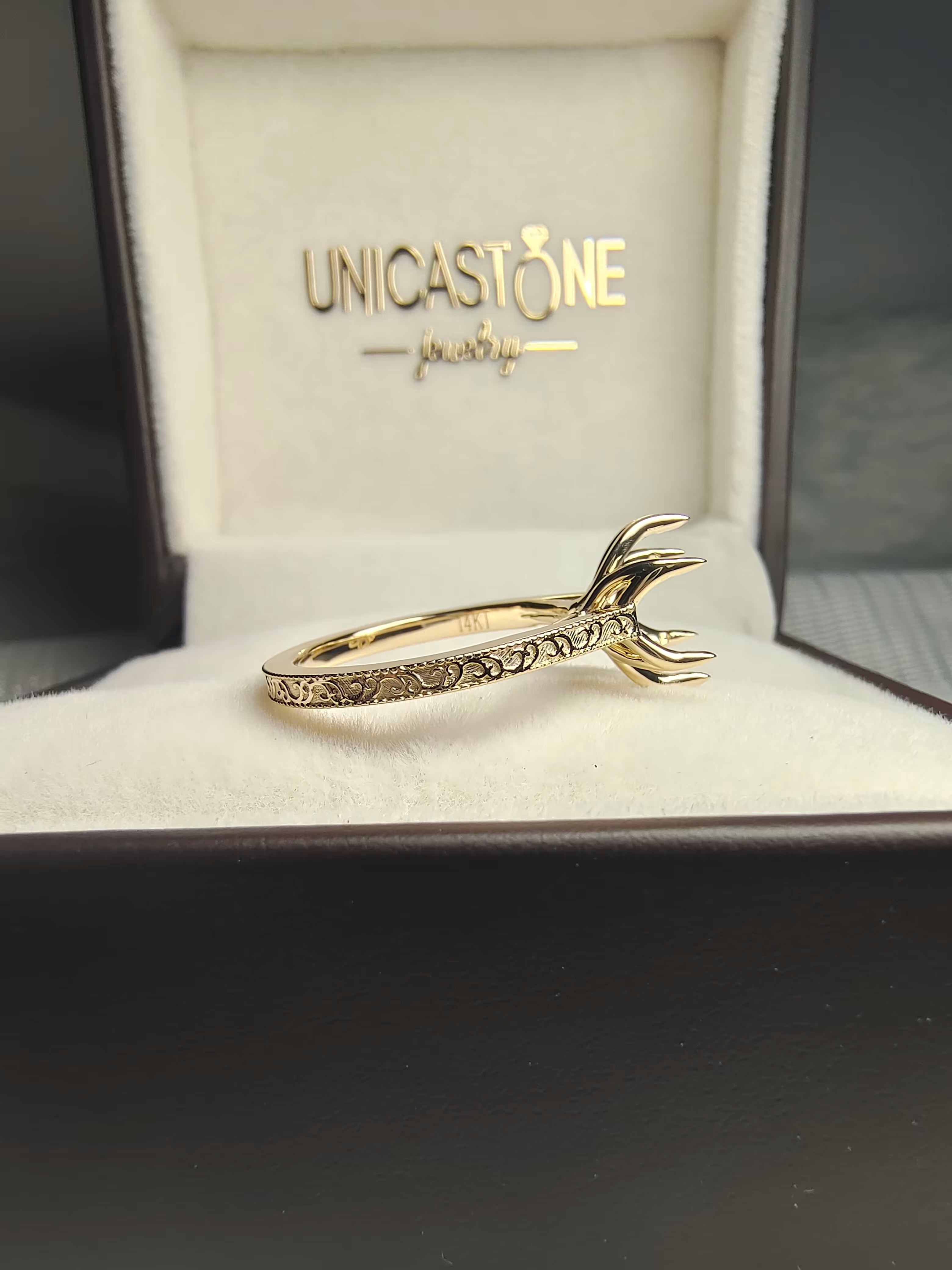 Vintage tulip basket engagement ring setting by UnicaStone