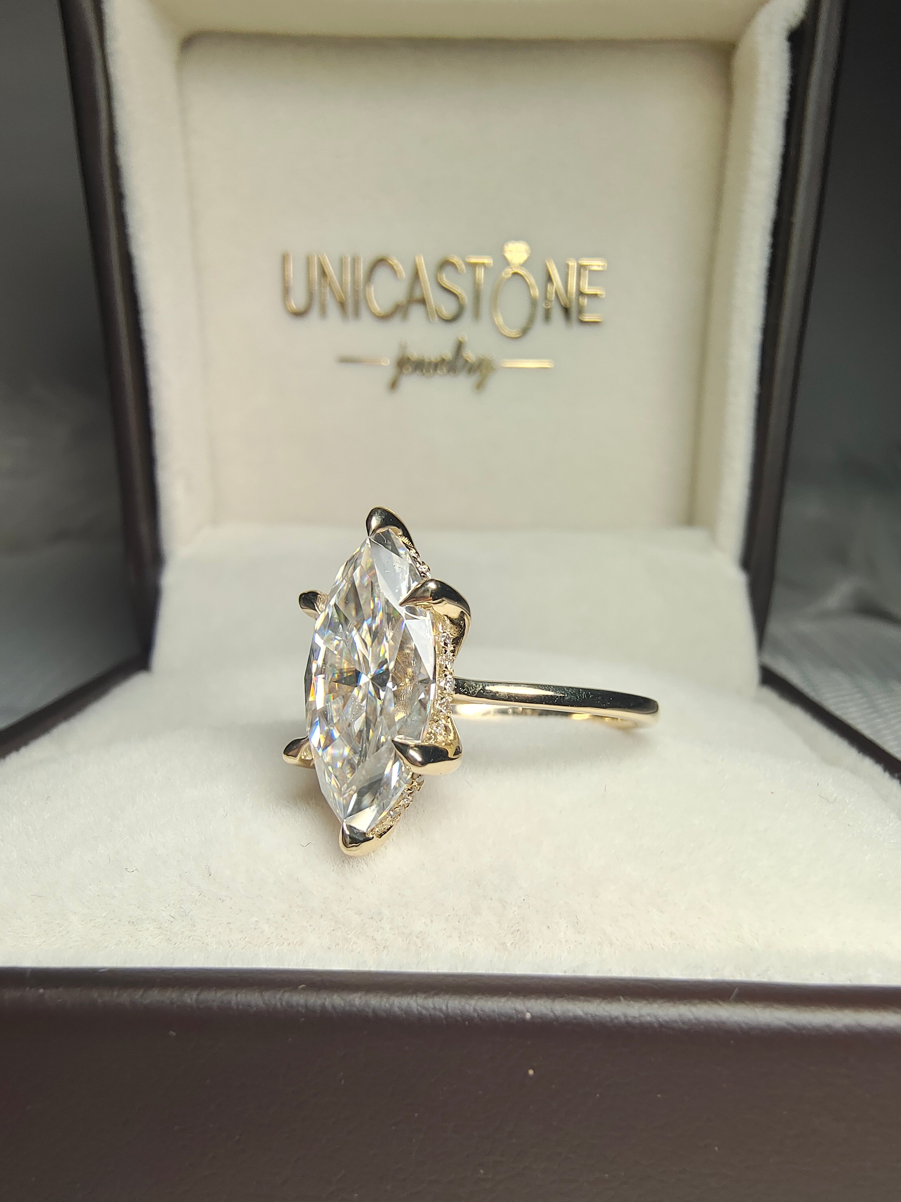 Elongated Marquise Moissanite Engagement Ring by UnicaStone