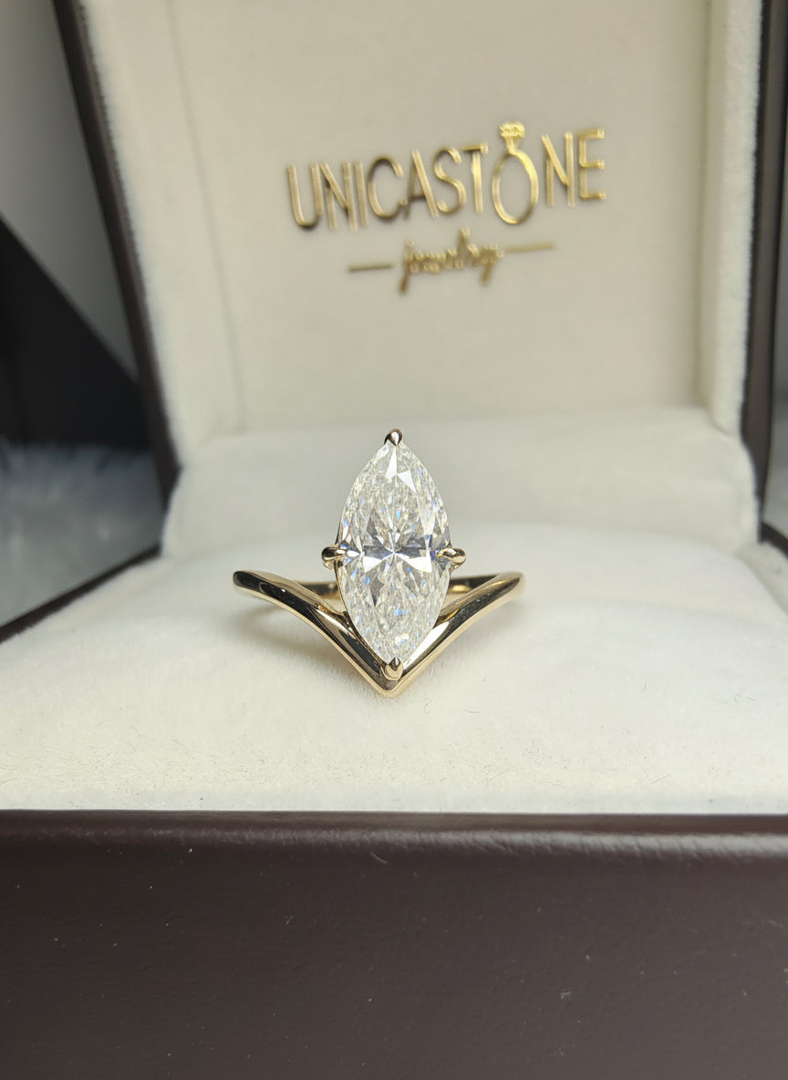 Eye-Catching Marquise Cut Moissanite on Chevron Band by UnicaStone