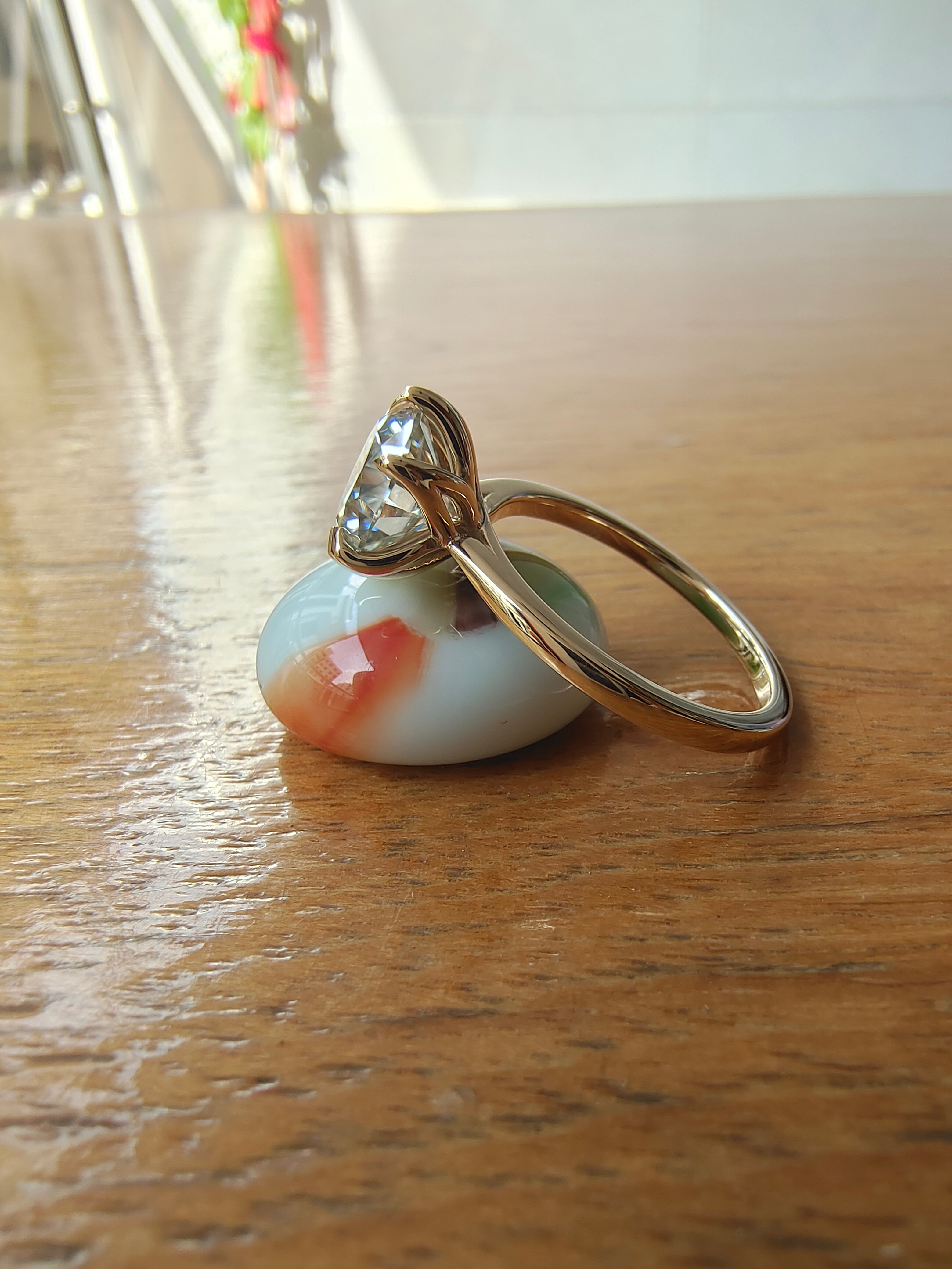 Tulip Setting 2 carat Round Cut Moissanite Engagement Ring