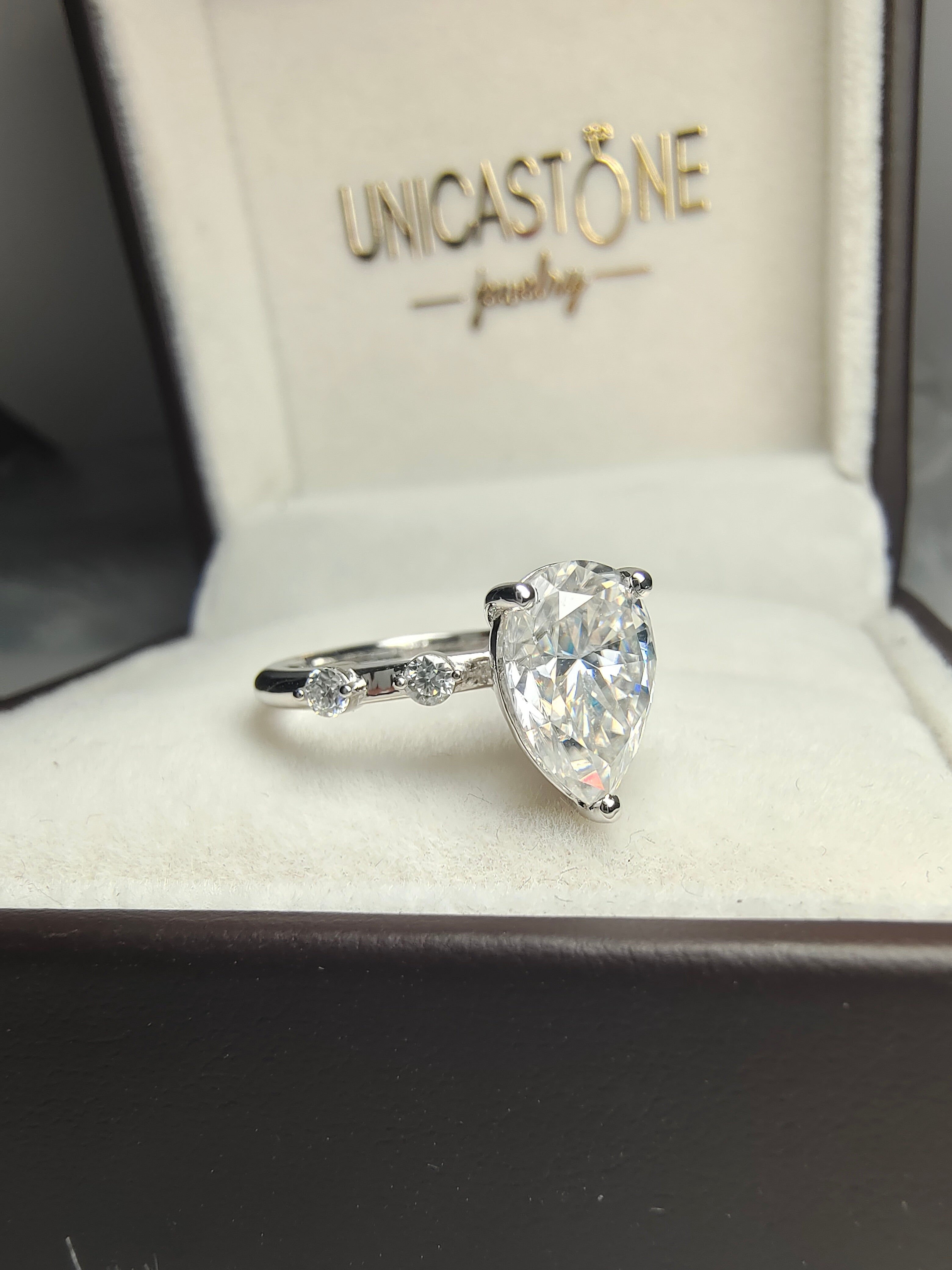 Pear Shaped Moissanite Ring by UnicaStone