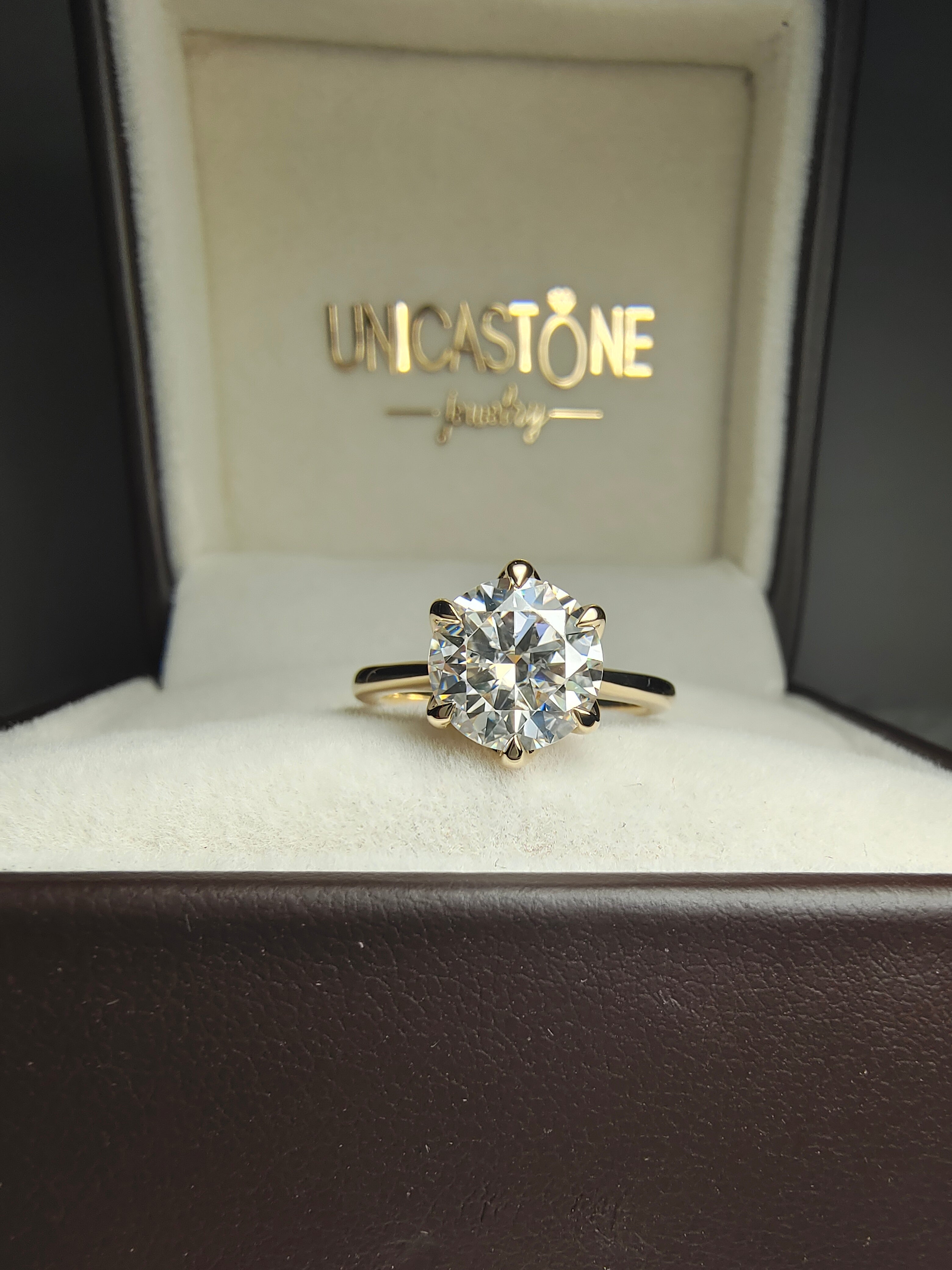 Round Cut Moissanite Engagement Ring by UnicaStone