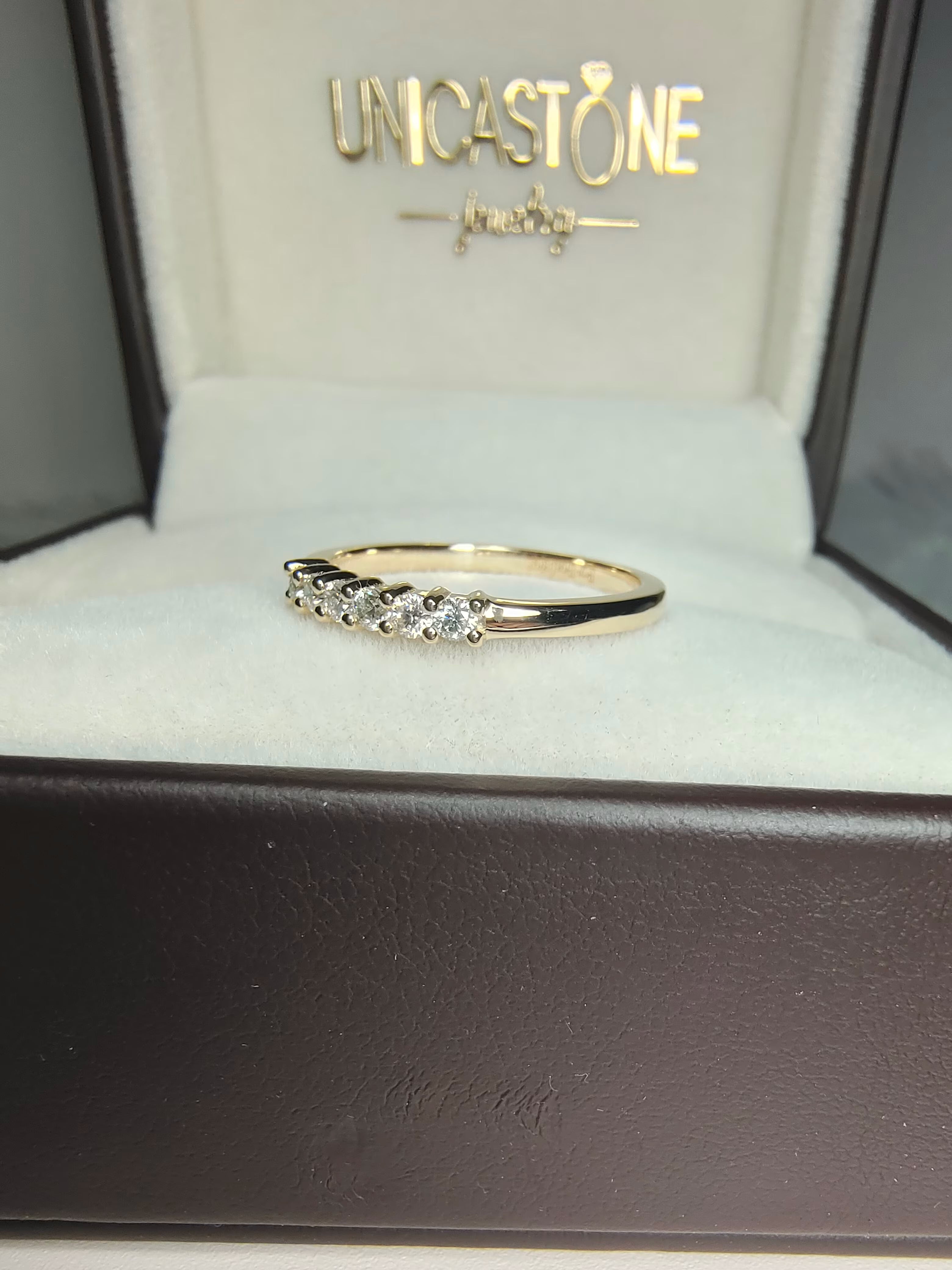 Moissanite Six Stone Band Yellow Gold by UnicaStone