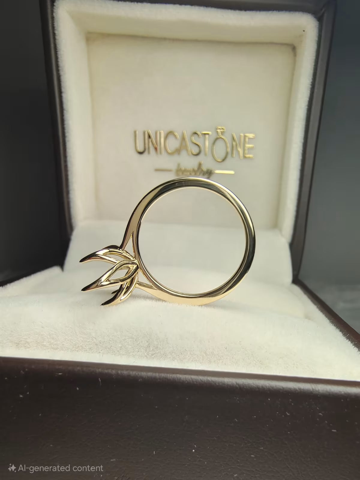 yellow gold tulip prong ring setting by UnicaStone